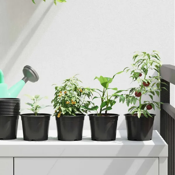 Pot à fleurs rond 100 pcs Noir Ø 10 x 8 cm Plastique