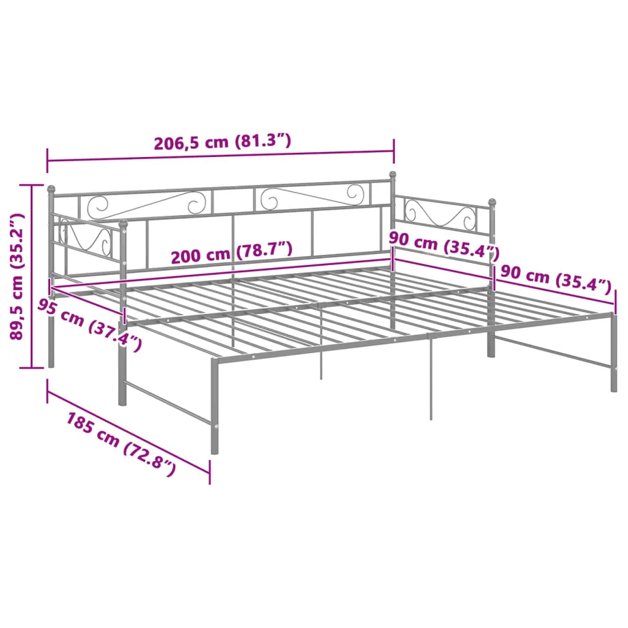Cadre de canapé-lit extensible sans matelas gris métal 90x200cm - 11