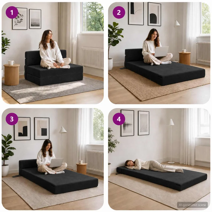 Canapé-lit pliable Noir 70 x 72 x 60 cm Tissu - 7