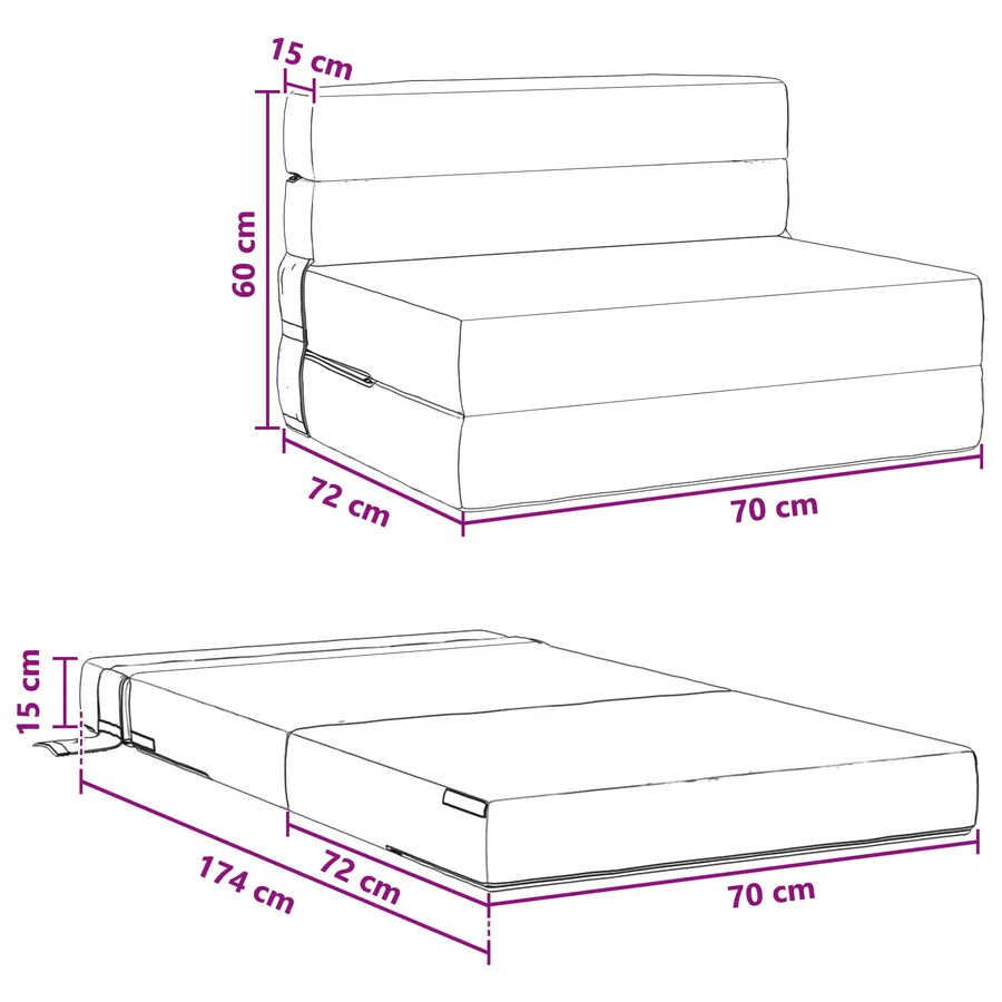 Canapé-lit pliable Noir 70 x 72 x 60 cm Tissu - 9