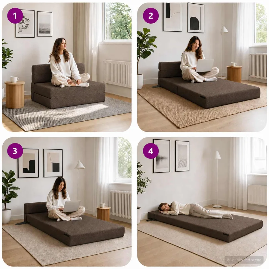 Canapé-lit pliable Taupe 70 x 72 x 60 cm Tissu - 7