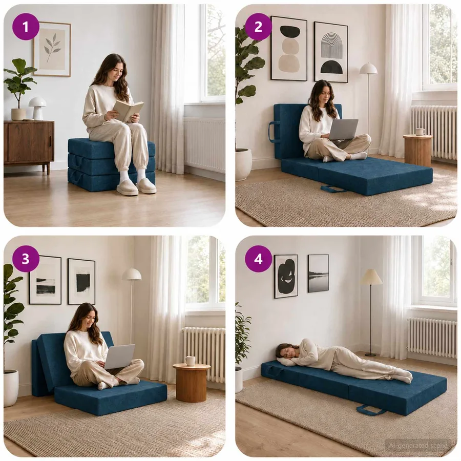 Canapé-lit pliable 75 x 63 x 45 cm Bleu - 9