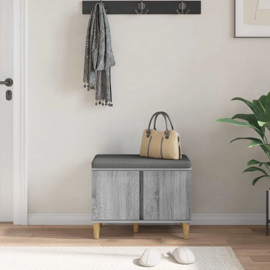 Banc d'entrée avec coussin Gris Sonoma 60 x 38 x 46 cm - 4