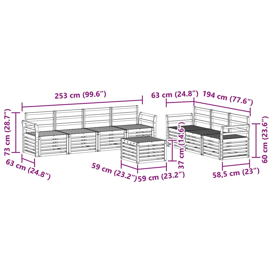 Ensembles de canapés 8 pcs Naturel Bois d'Acacia Massif - 9