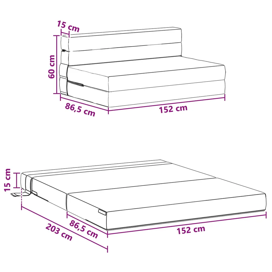Canapé-lit pliable Taupe 152 x 86,5 x 60 cm Tissu - 9