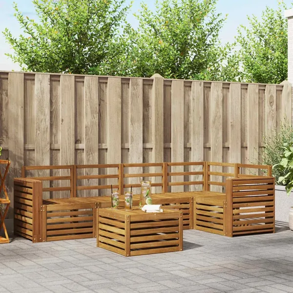 Ensemble de canapé d'angle 6 pcs Naturel Bois d'Acacia Massif