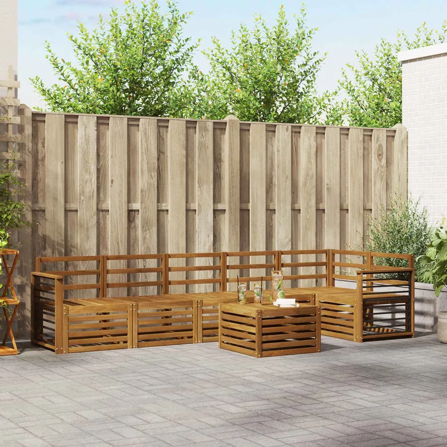 Ensemble de canapé d'angle 7 pcs Naturel Bois d'Acacia Massif