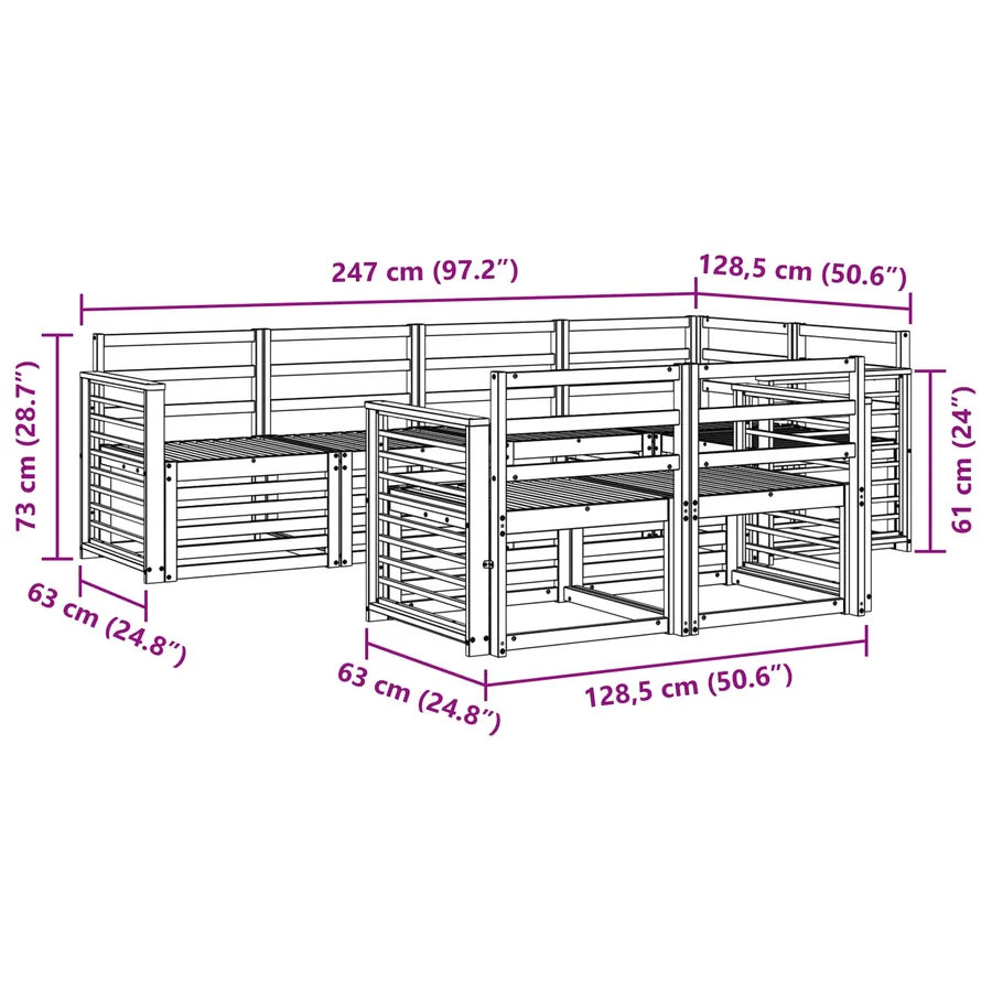Ensembles de canapés 7 pcs Naturel Bois d'Acacia Massif - 7