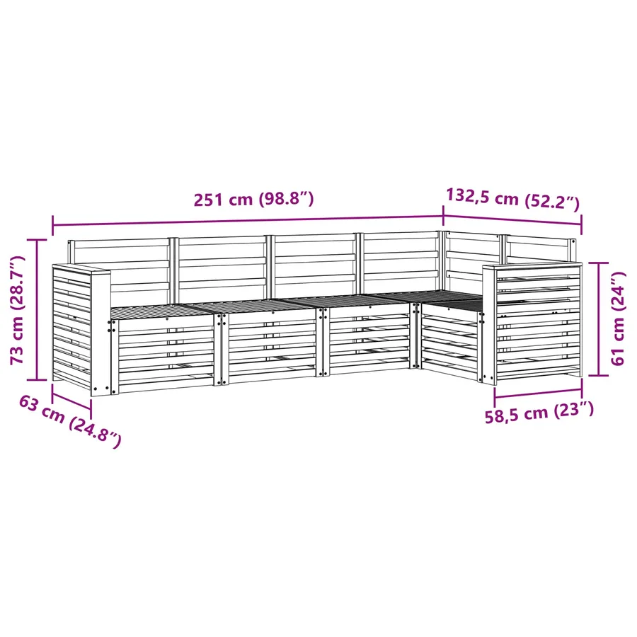 Ensemble de canapé d'angle 5 pcs Naturel Bois d'Acacia Massif - 7