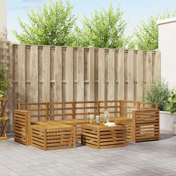 Ensemble de canapé d'angle 7 pcs Naturel Bois d'Acacia Massif