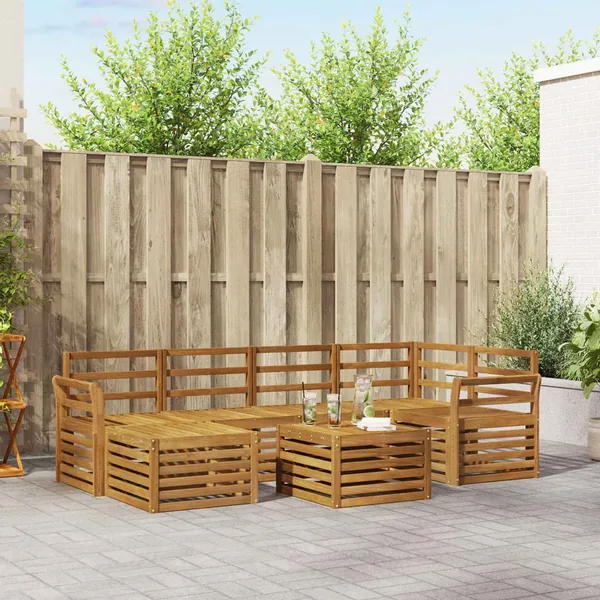Ensemble de canapé d'angle 7 pcs Naturel Bois d'Acacia Massif