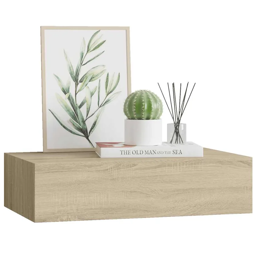 Étagère à tiroir murale chêne 40x23,5x10 cm MDF - 4