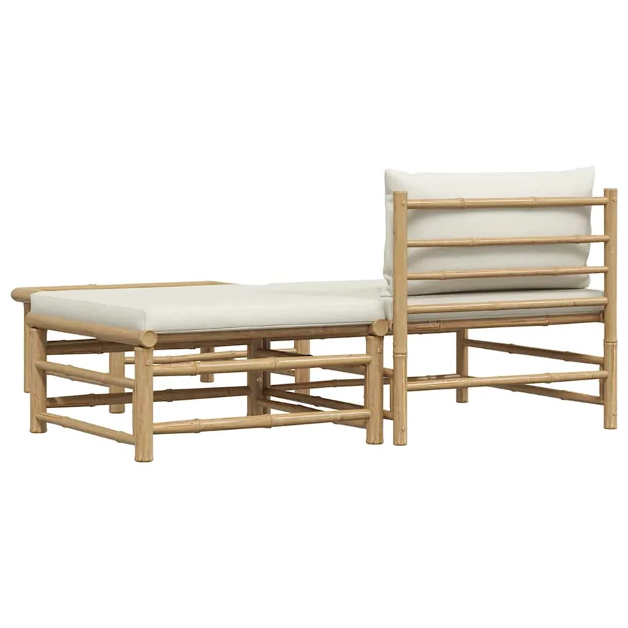Salon de jardin 3 pcs avec coussins blanc crème Bambou - 10