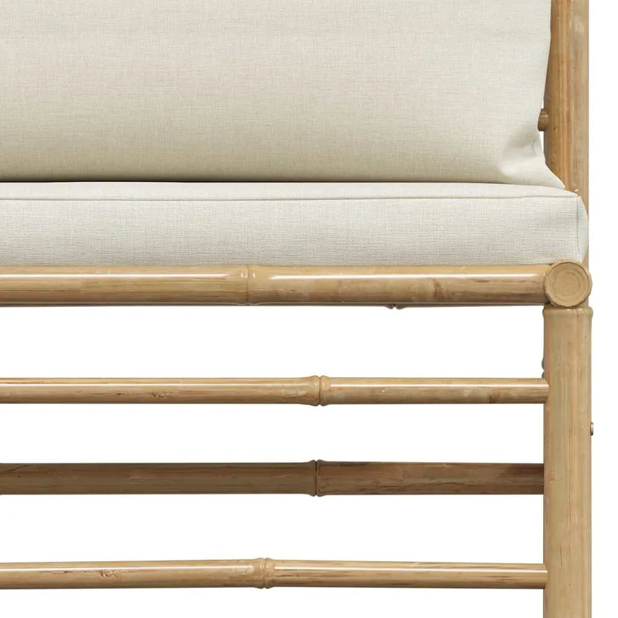 Salon de jardin 3 pcs avec coussins blanc crème Bambou - 13