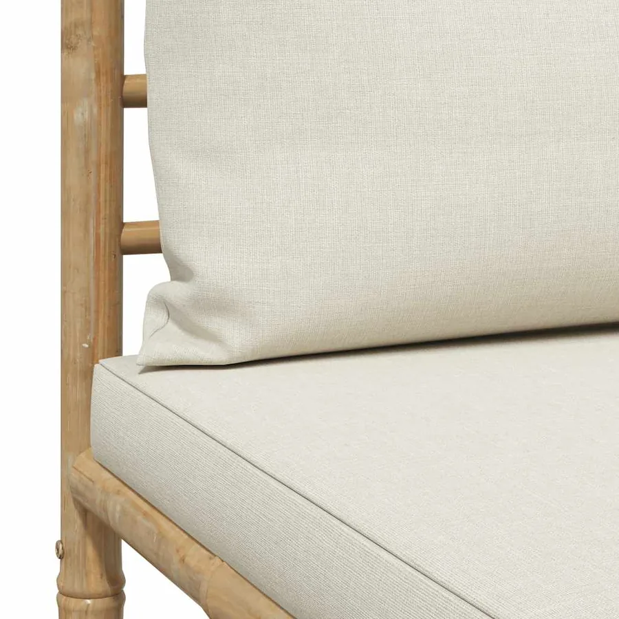 Salon de jardin 3 pcs avec coussins blanc crème Bambou - 14