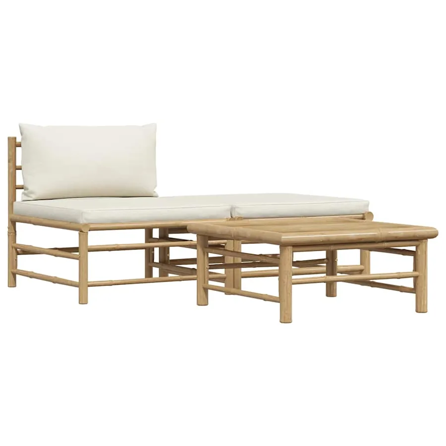 Salon de jardin 3 pcs avec coussins blanc crème Bambou - 2