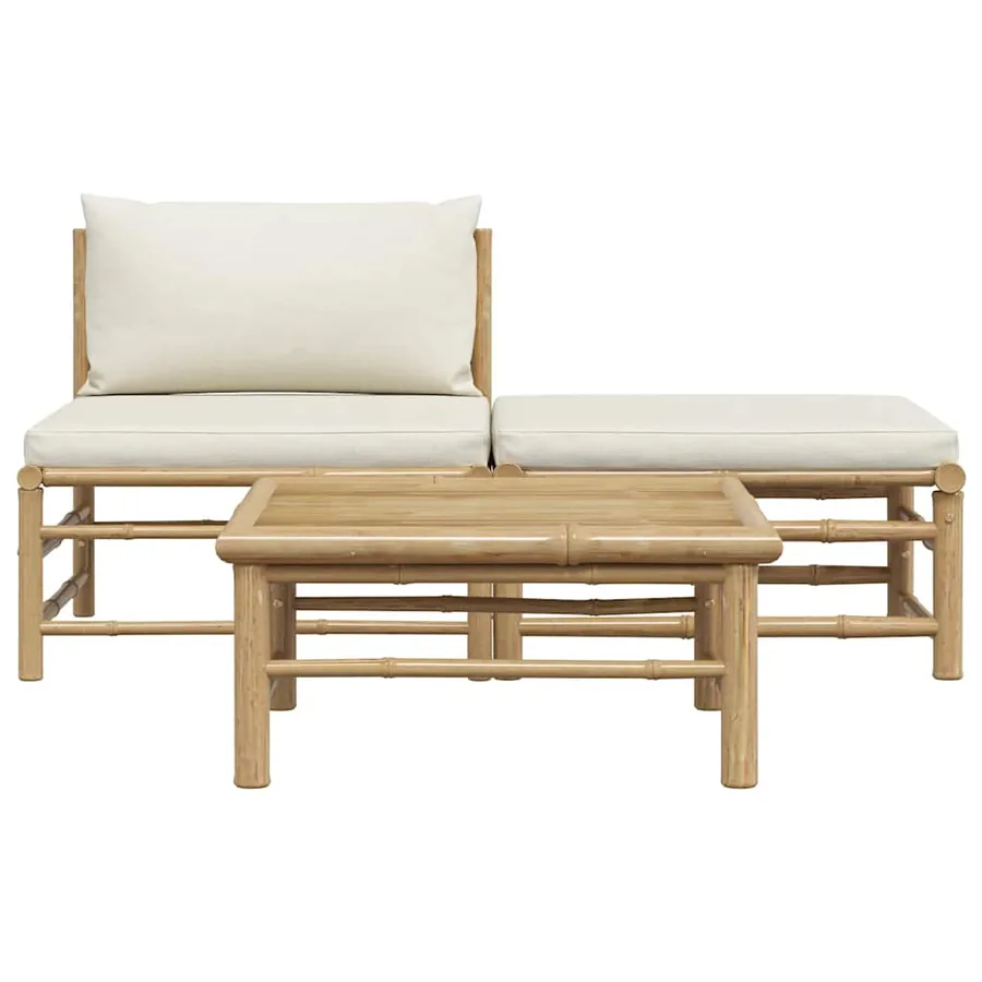 Salon de jardin 3 pcs avec coussins blanc crème Bambou - 5