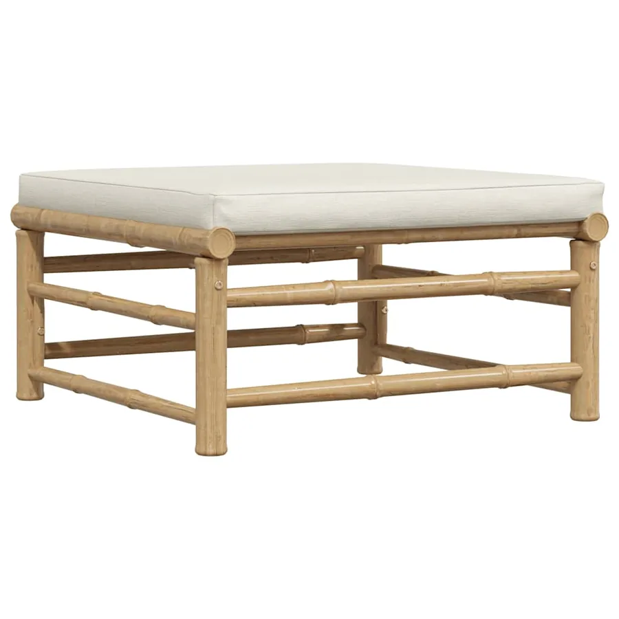 Salon de jardin 3 pcs avec coussins blanc crème Bambou - 6