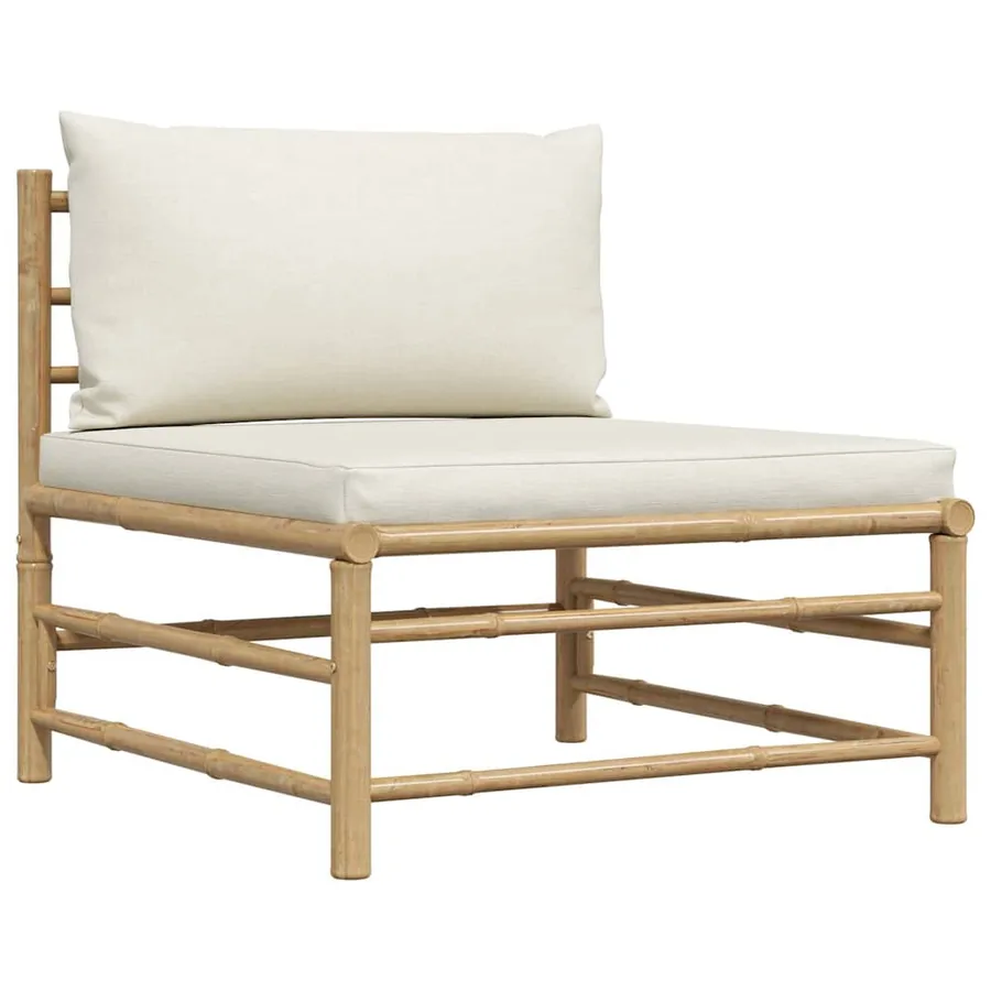 Salon de jardin 3 pcs avec coussins blanc crème Bambou - 7