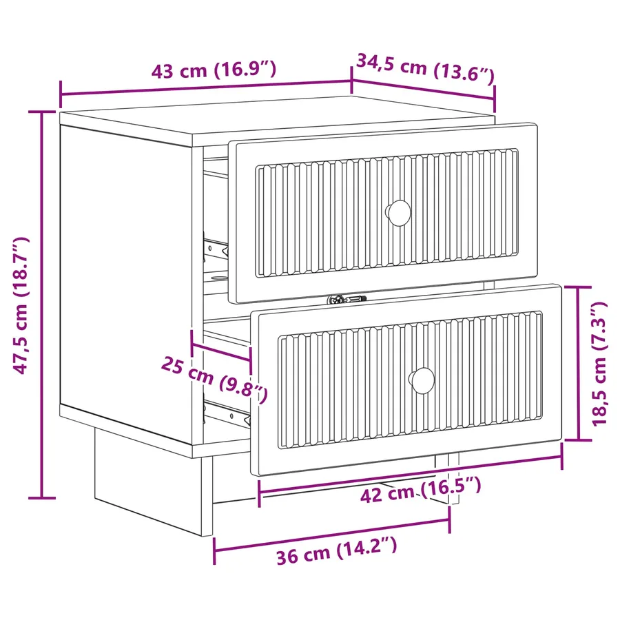 Cabinet de chevet avec tiroir 2 pcs Noir 43 x 34,5 x 47,5 cm - 12