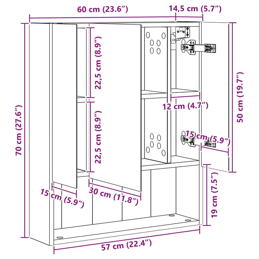 Armoire Miroir de Salle de Bain Blanc 60 x 14.5 x 70 cm - 11