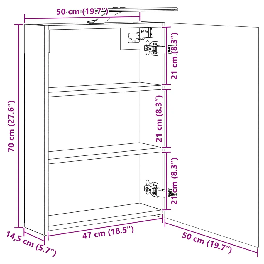 Armoire Miroir de Salle de Bain Gris béton 50 x 14,5 x 70 cm - 13