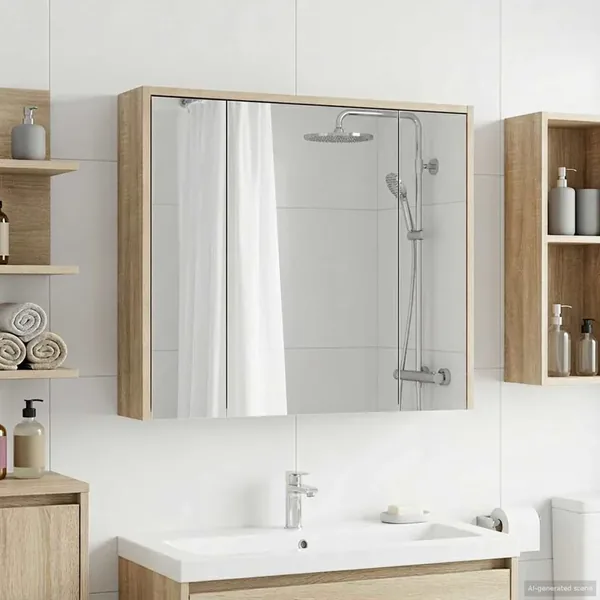 Armoire Miroir de Salle de Bain Chêne Sonoma
