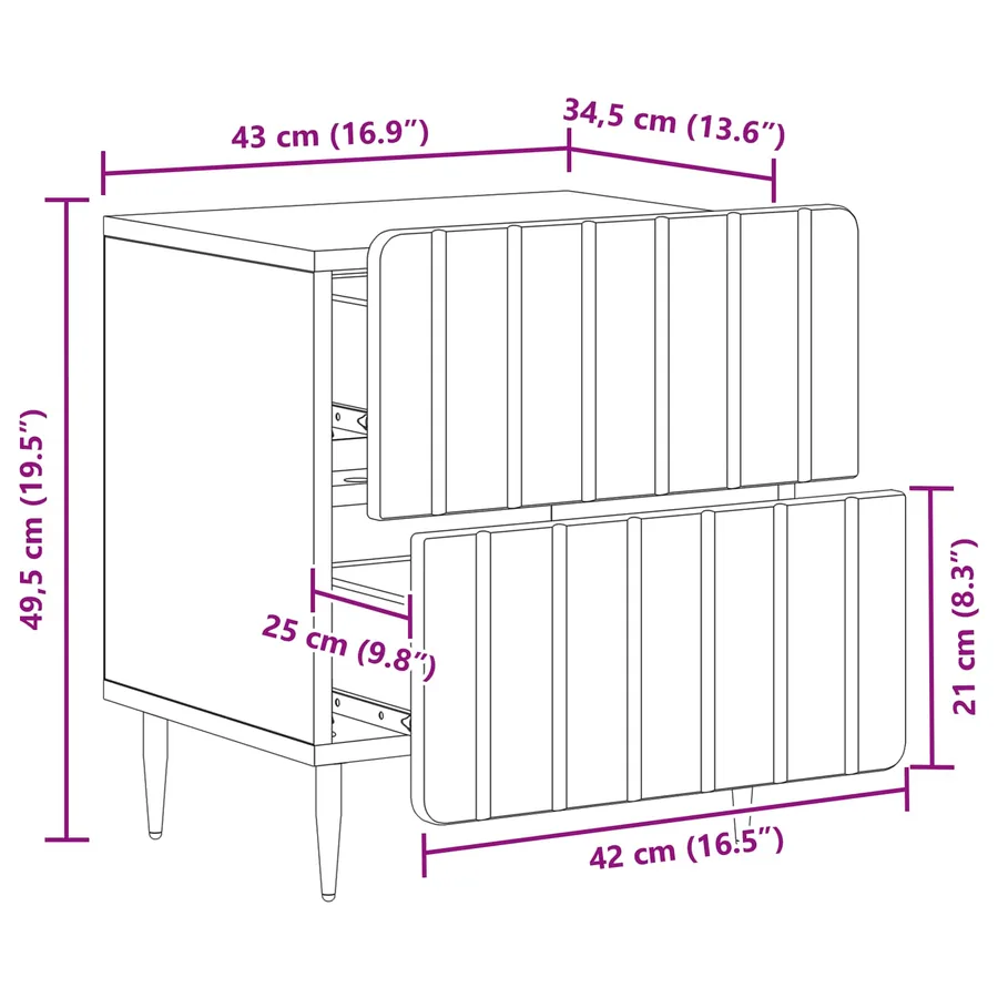 Cabinet de chevet 2 pcs Blanc brillant 43 x 34,5 x 49,5 cm - 13