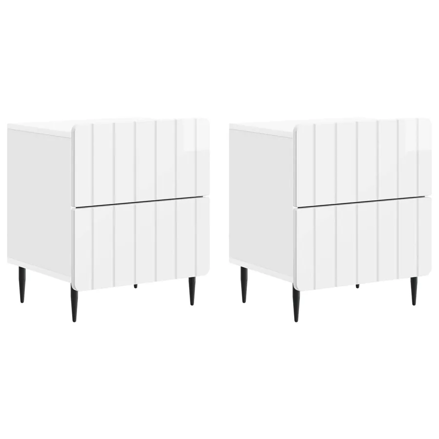 Cabinet de chevet 2 pcs Blanc brillant 43 x 34,5 x 49,5 cm - 2