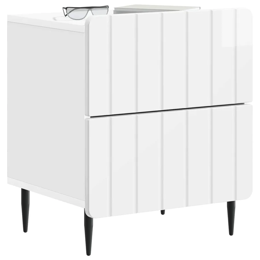 Cabinet de chevet 2 pcs Blanc brillant 43 x 34,5 x 49,5 cm - 3