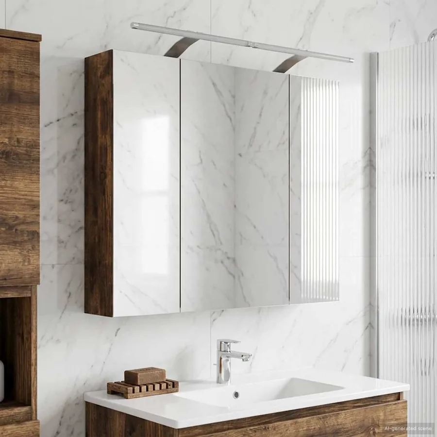 Armoire Miroir de Salle de Bain Chêne fumé 80 x 14.5 x 70 cm