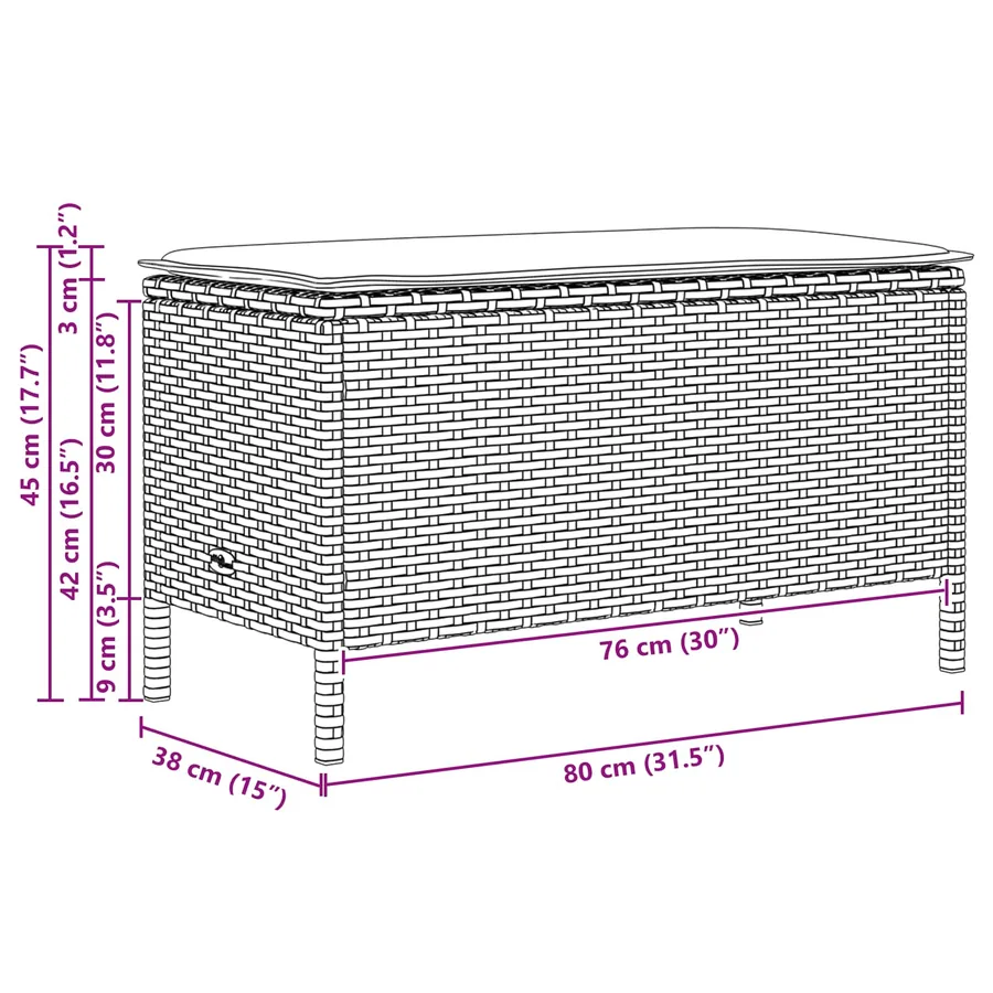 Pouf de Jardin avec oreiller Noir 80 x 38 x 45 cm Rotin PE - 11