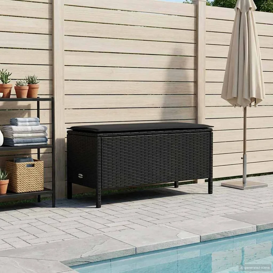 Pouf de Jardin avec oreiller Noir 80 x 38 x 45 cm Rotin PE - 3