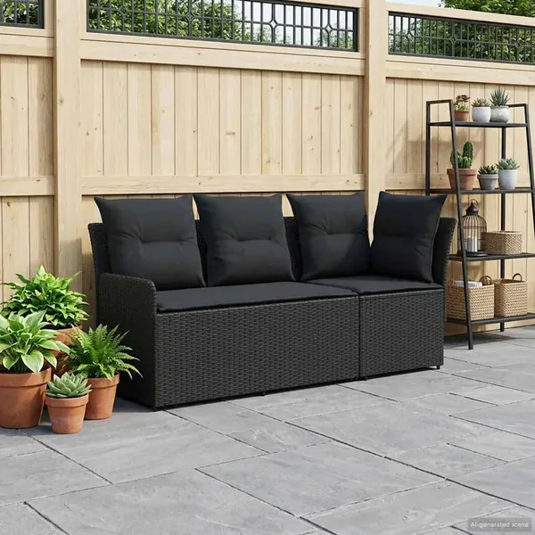 Sofa de jardin avec accoudoirs et sofa d'angle 2 Pièce Noir