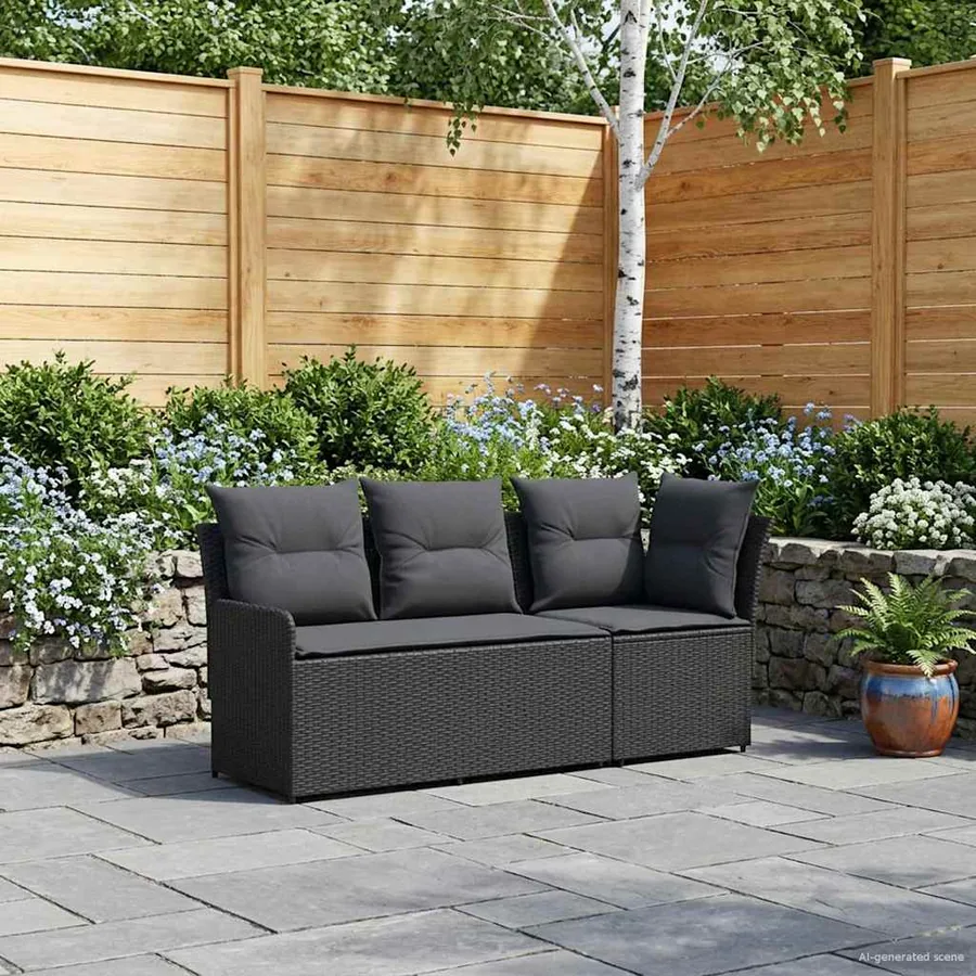 Sofa de jardin avec accoudoirs et sofa d'angle 2 Pièce Noir - 3