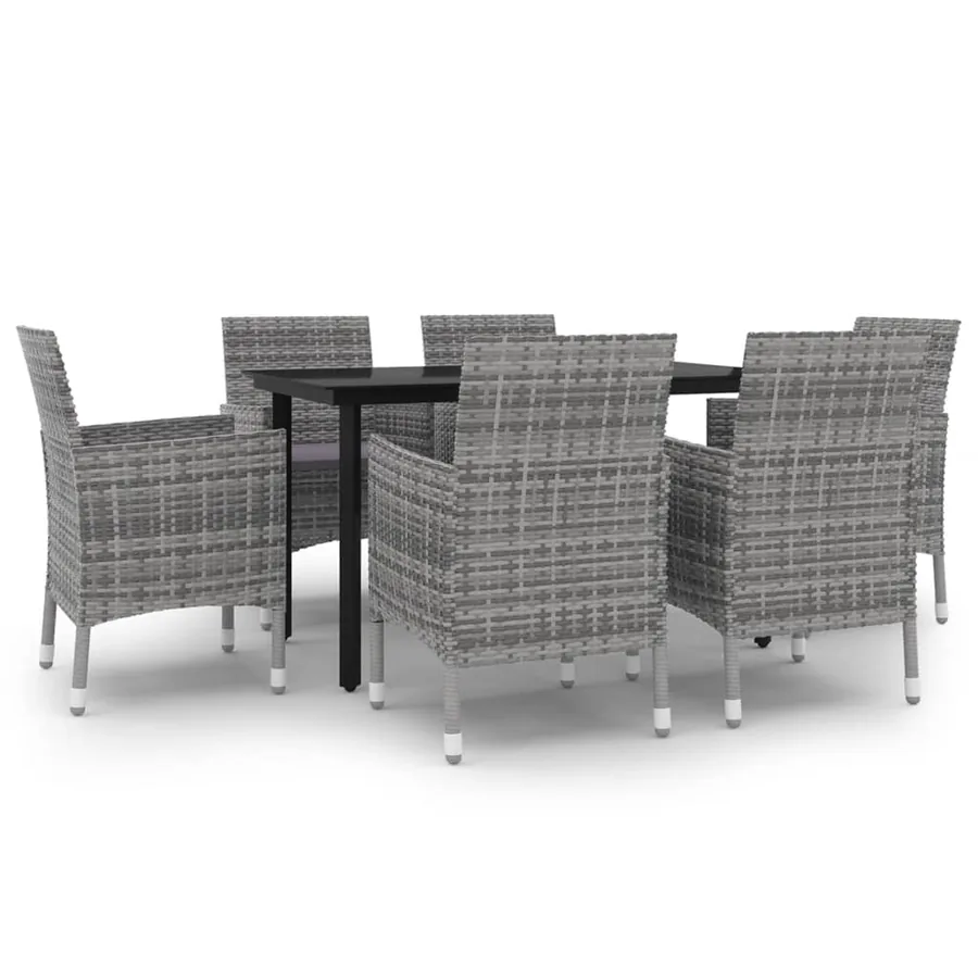 Ensemble à manger de jardin coussins 7 pcs Résine tressée Verre - 2