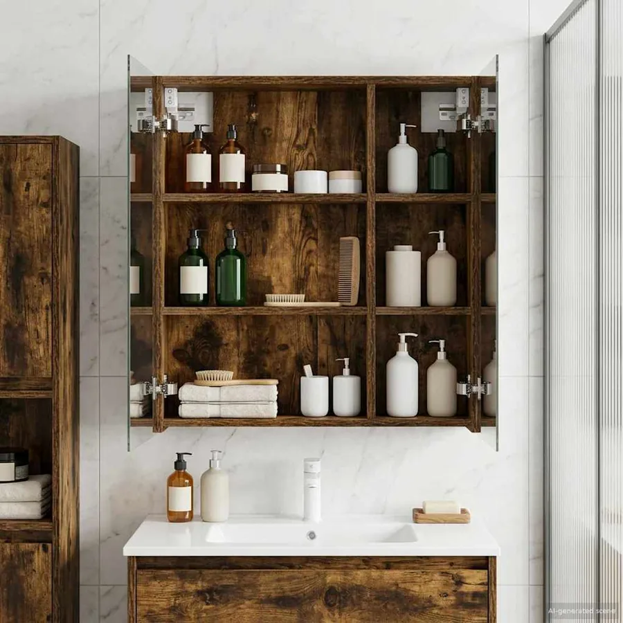 Armoire Miroir de Salle de Bain Chêne fumé 60 x 14,5 x 70 cm