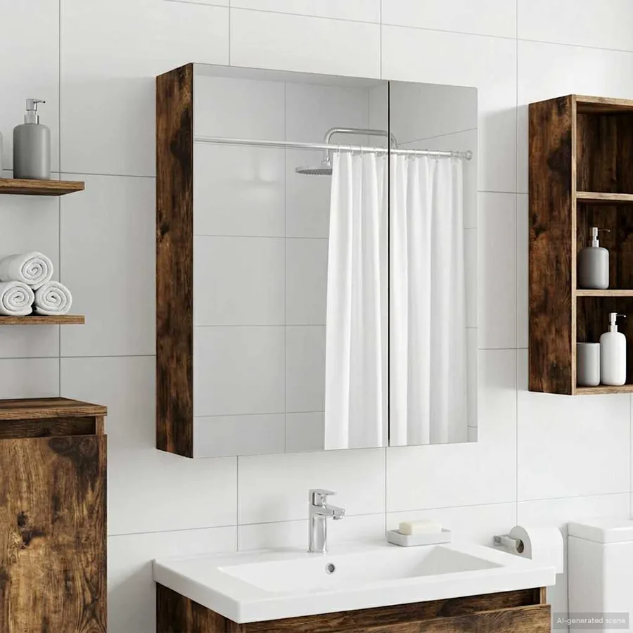 Armoire Miroir de Salle de Bain Chêne fumé 60 x 14,5 x 70 cm - 4