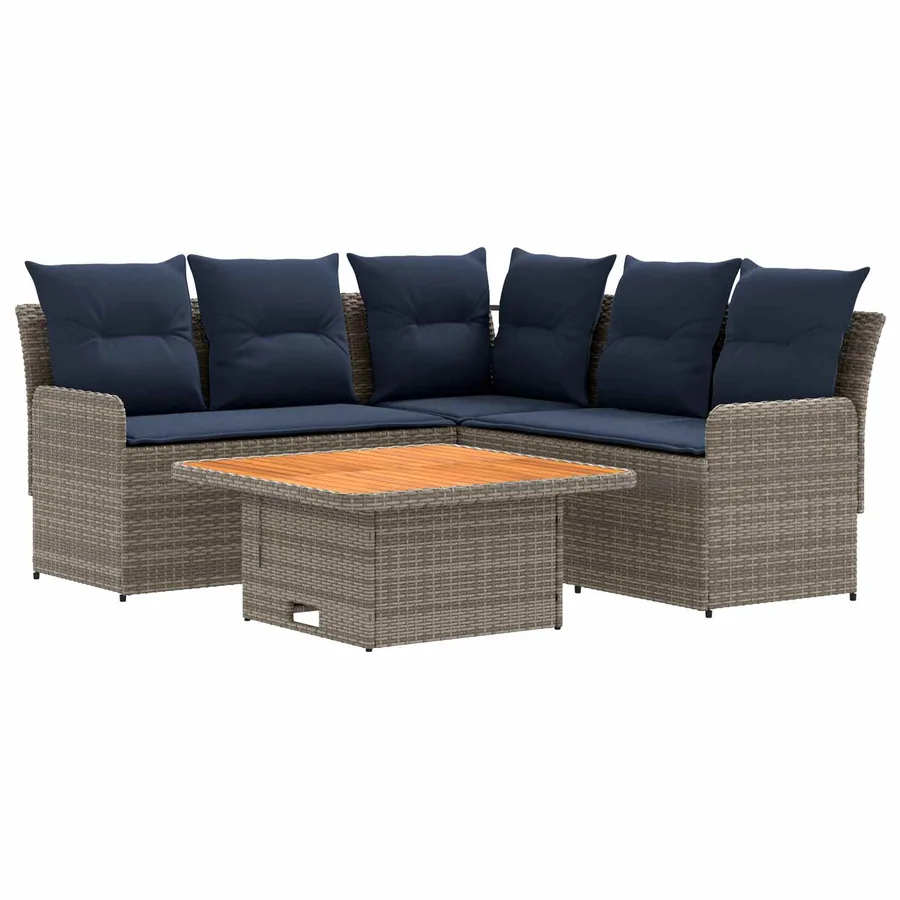 Ensembles de meubles 4 pcs Gris et bleu marine Rotin PE - 2