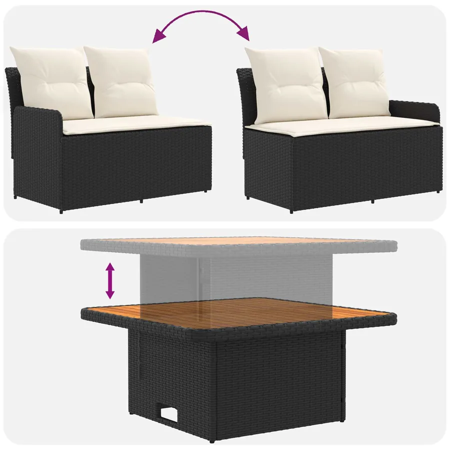 Ensembles de meubles avec oreiller 5 pcs Noir et Crème Rotin PE - 11