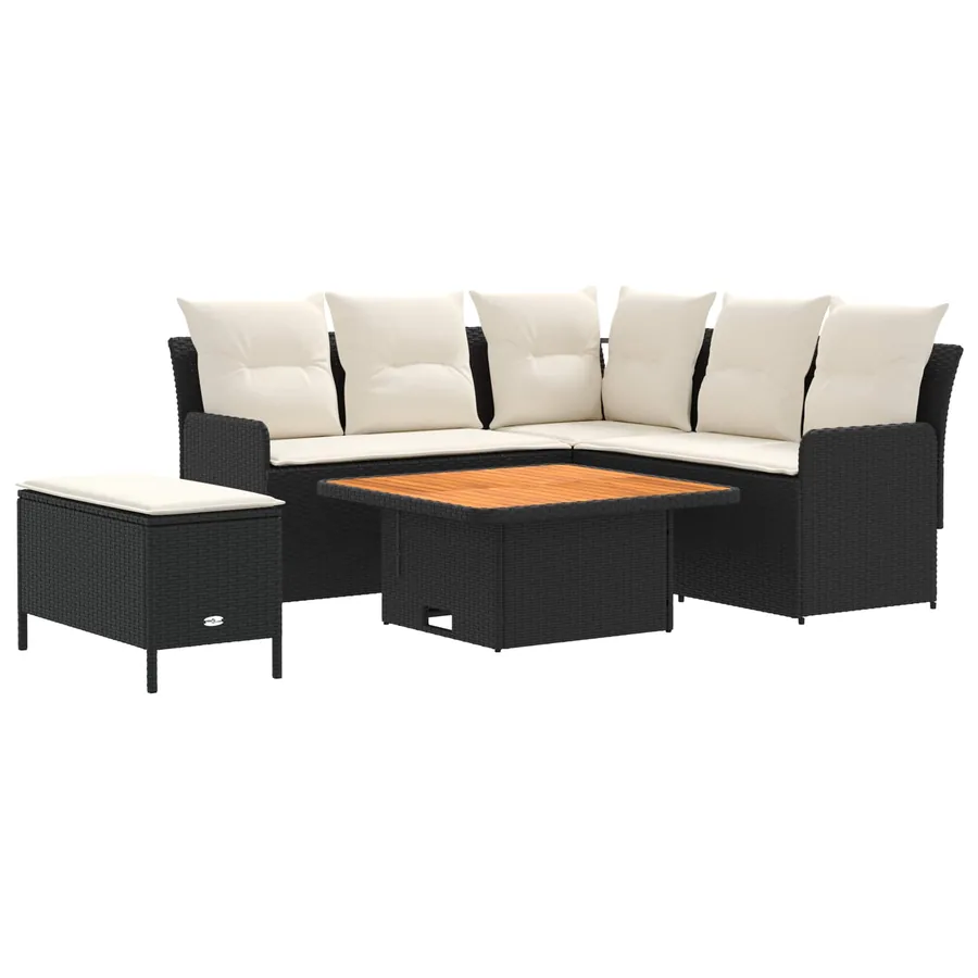 Ensembles de meubles avec oreiller 5 pcs Noir et Crème Rotin PE - 2