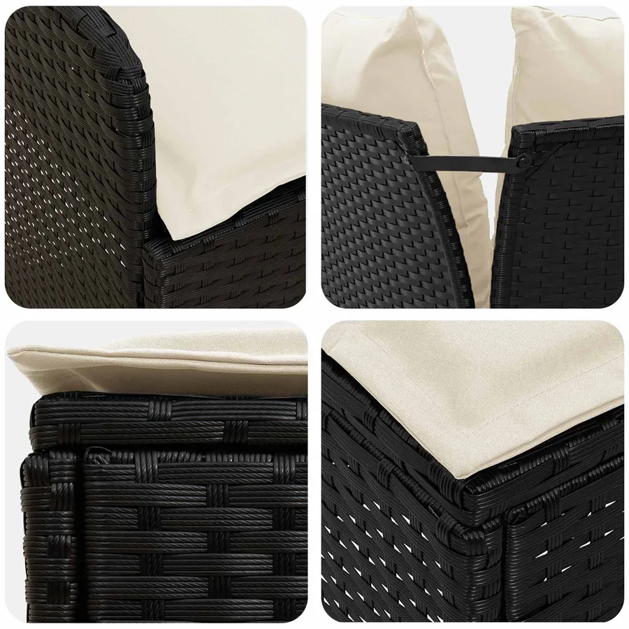 Ensembles de meubles avec oreiller 5 pcs Noir et Crème Rotin PE - 9