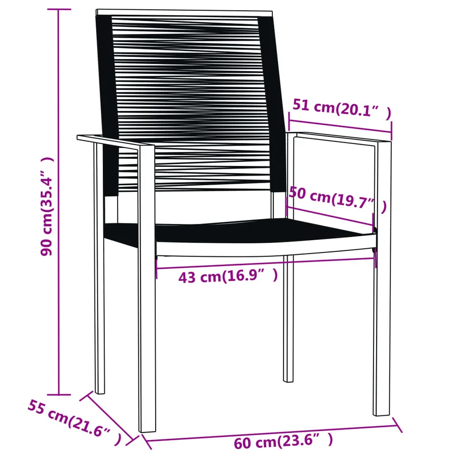 Ensemble à manger de jardin 5 pcs Noir - 7