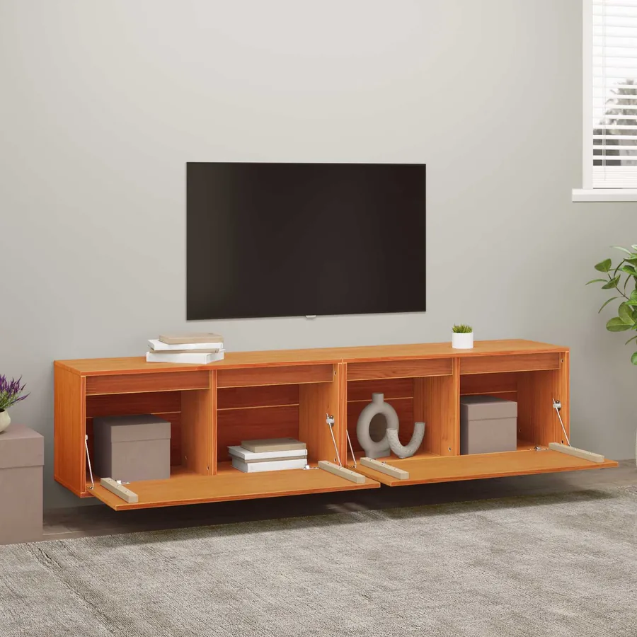 Meuble mural avec étagère 2 pcs Cire marron 80 x 30 x 35 cm - 4