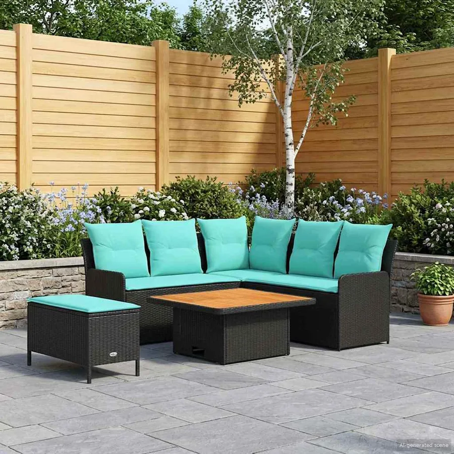 Ensembles de meubles 5 pcs Noir et turquoise Rotin PE