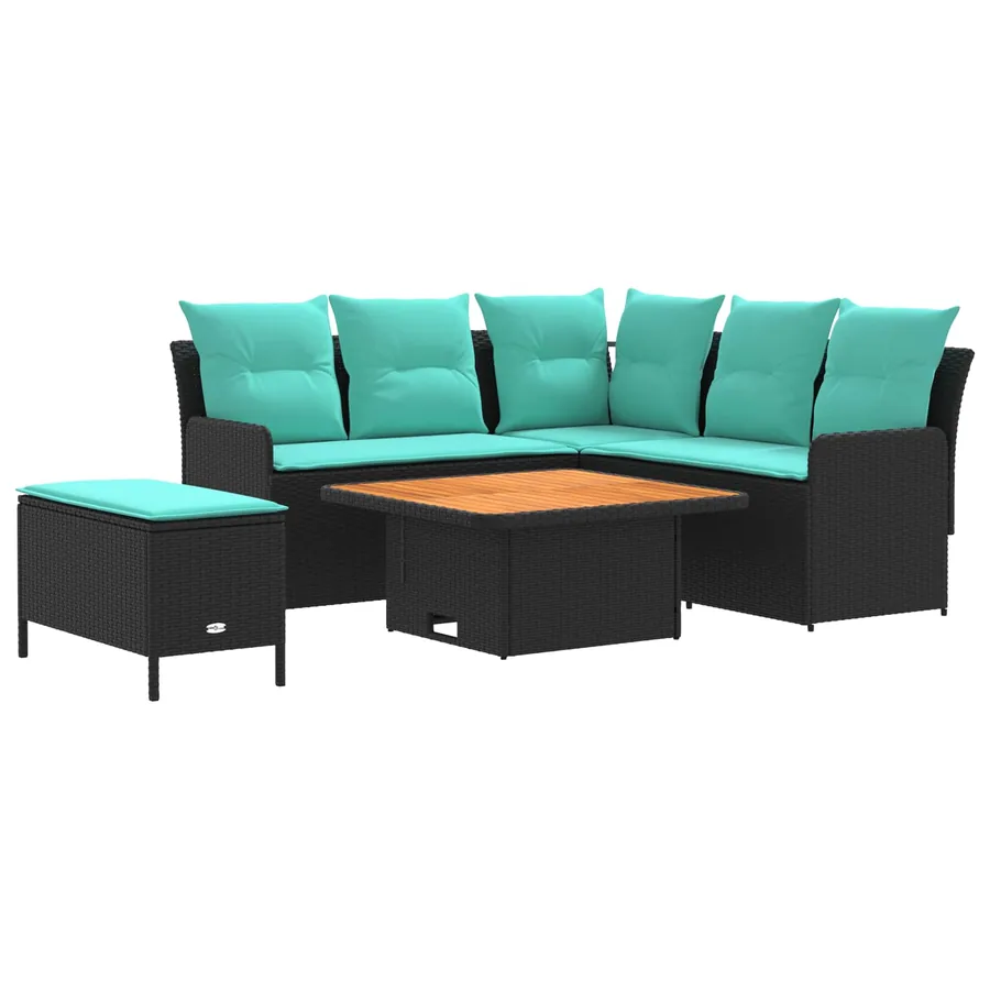 Ensembles de meubles 5 pcs Noir et turquoise Rotin PE - 2