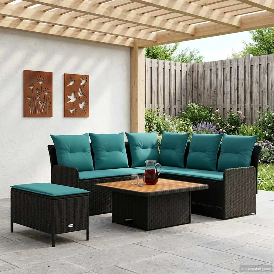 Ensembles de meubles 5 pcs Noir et turquoise Rotin PE - 3