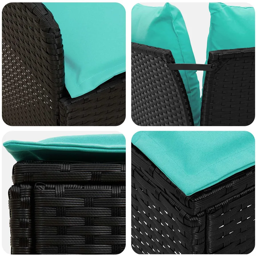Ensembles de meubles 5 pcs Noir et turquoise Rotin PE - 9
