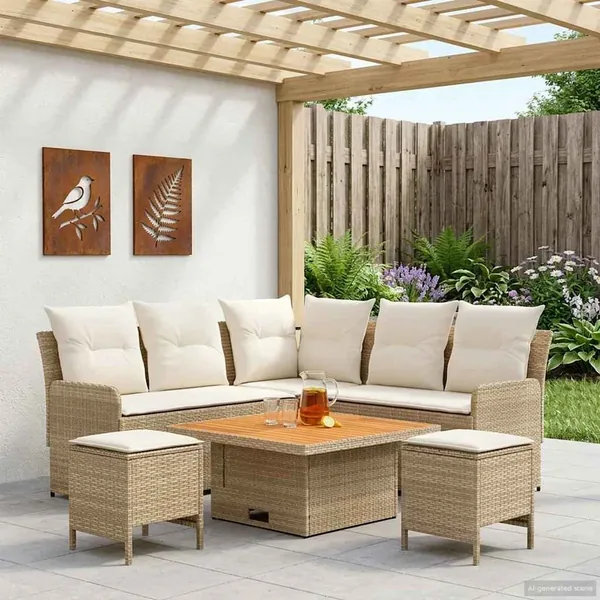 Ensembles de meubles 6 pcs Beige et crème Rotin PE