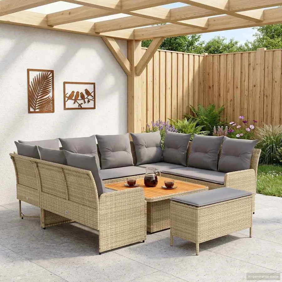 Ensembles de meubles 7 pcs Beige et Gris clair Rotin PE - 3